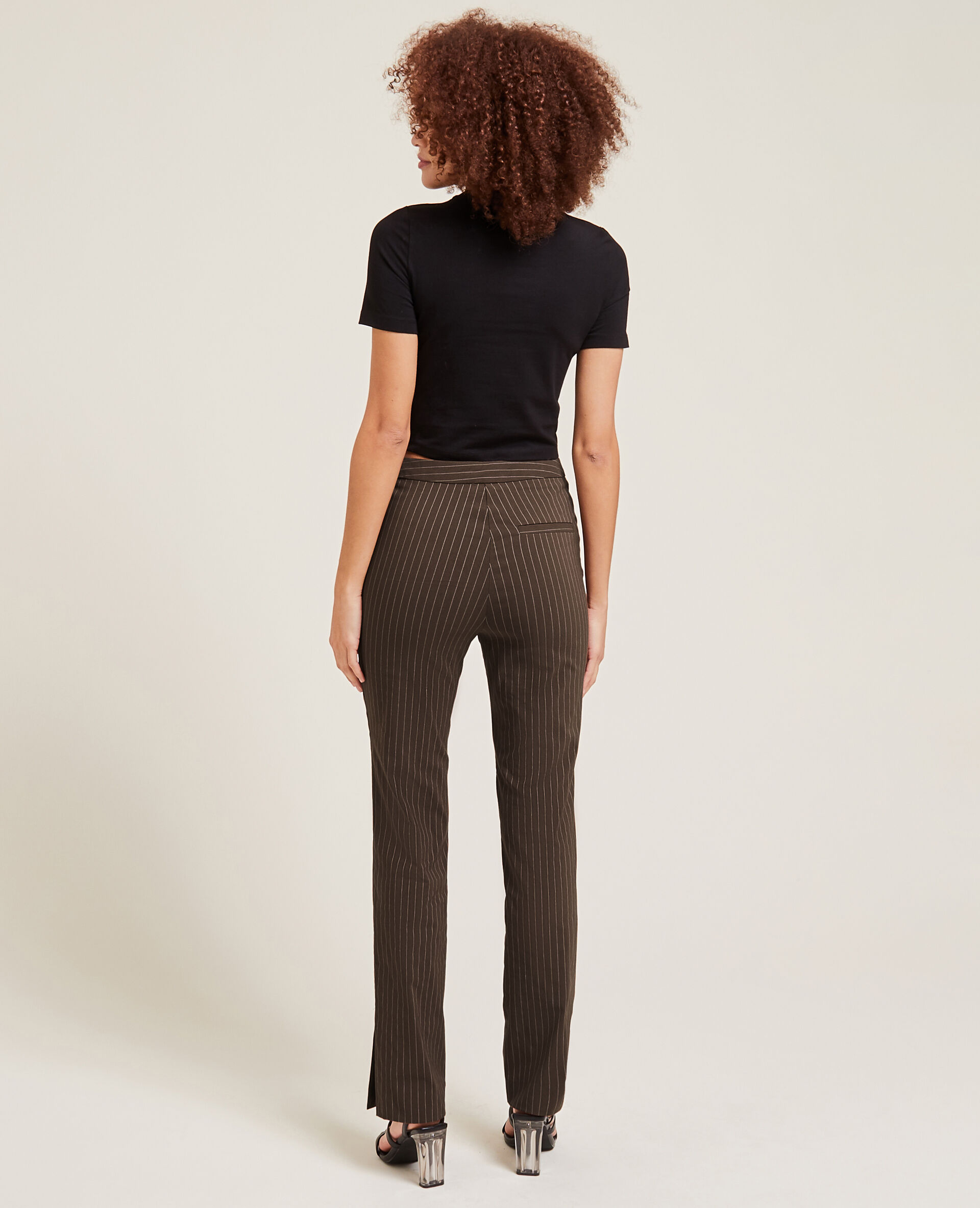 Pantalon slim droit avec fentes - Marron