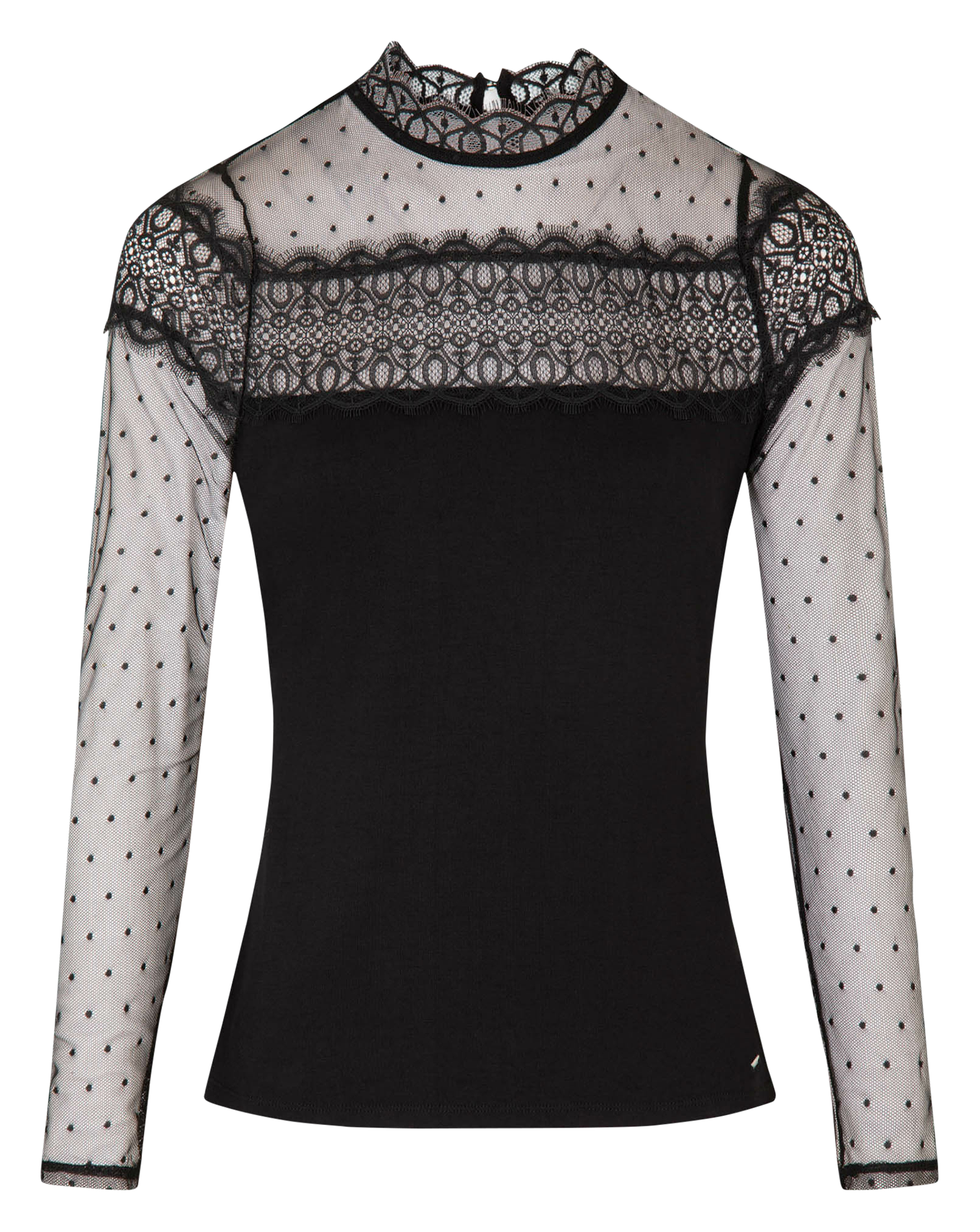 TMAMA - Tee-shirt ajustée à encolure montante à dentelle | Noir