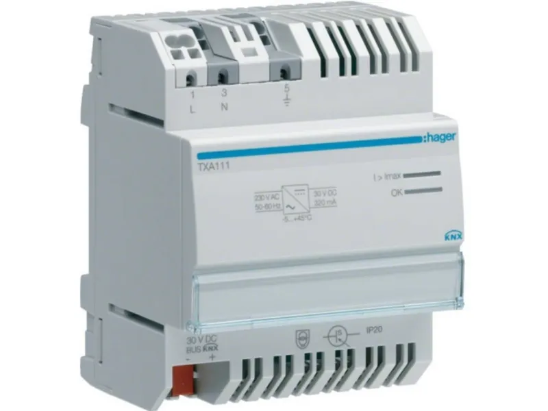 Hager TXA111, PS-transformer, Grå, Overbelastning, Kortslutning, 230 V, 50 - 60 Hz, 30 V