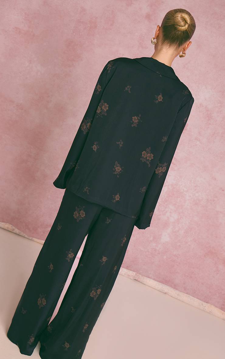 Bleu Marine Pantalon De Costume Satiné À Imprimé Fleuri Ditsy