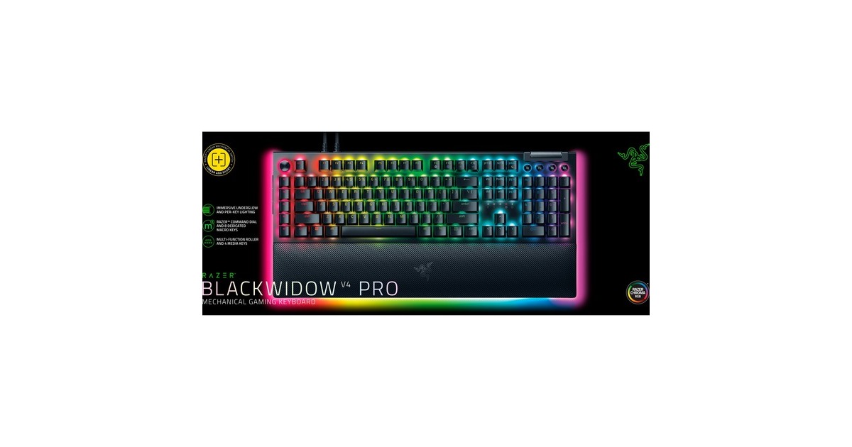 RazerBlackWidow V4 Pro, gaming toetsenbord  (Zwart, US lay-out, Razer Yellow, RGB leds, Doubleshot ABS)