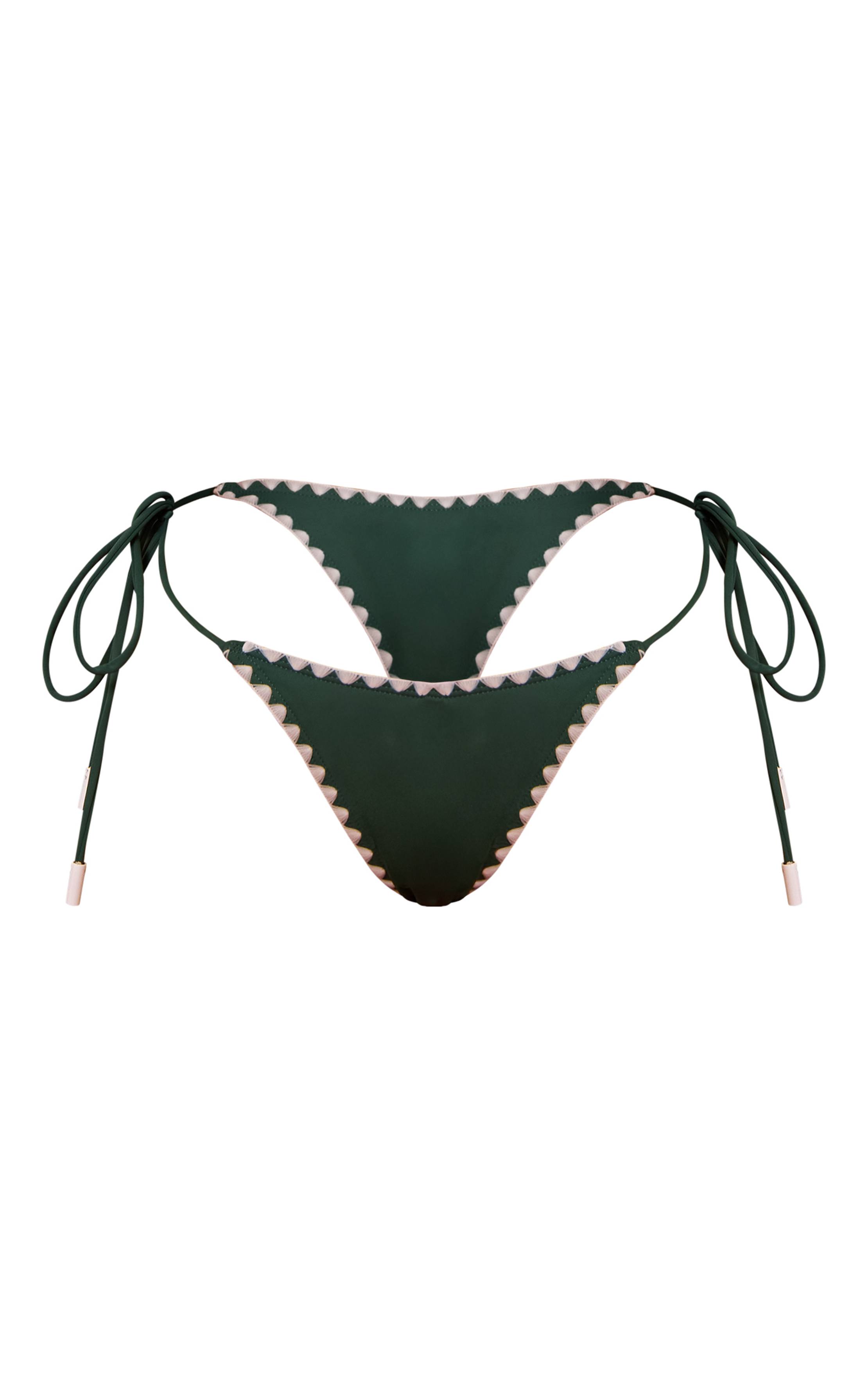 Sea Green Bas De Bikini À Nouer Sur Les Côtés Avec Surpiqûres Contrastées
