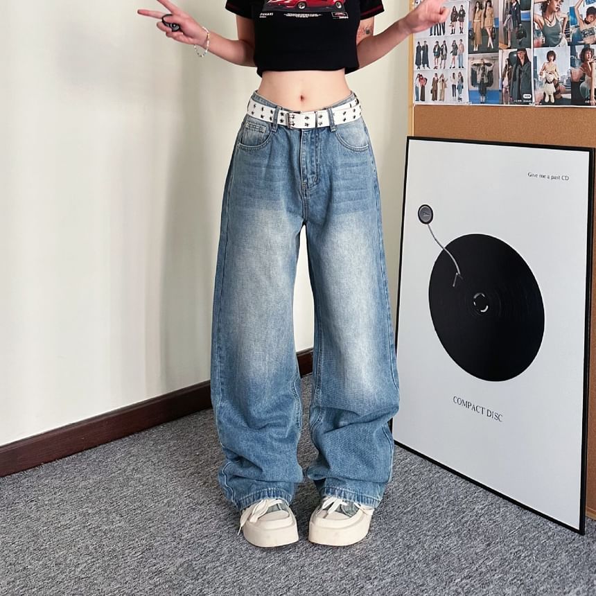 Bolgivy - Low Rise Washed Wide Leg Jeans