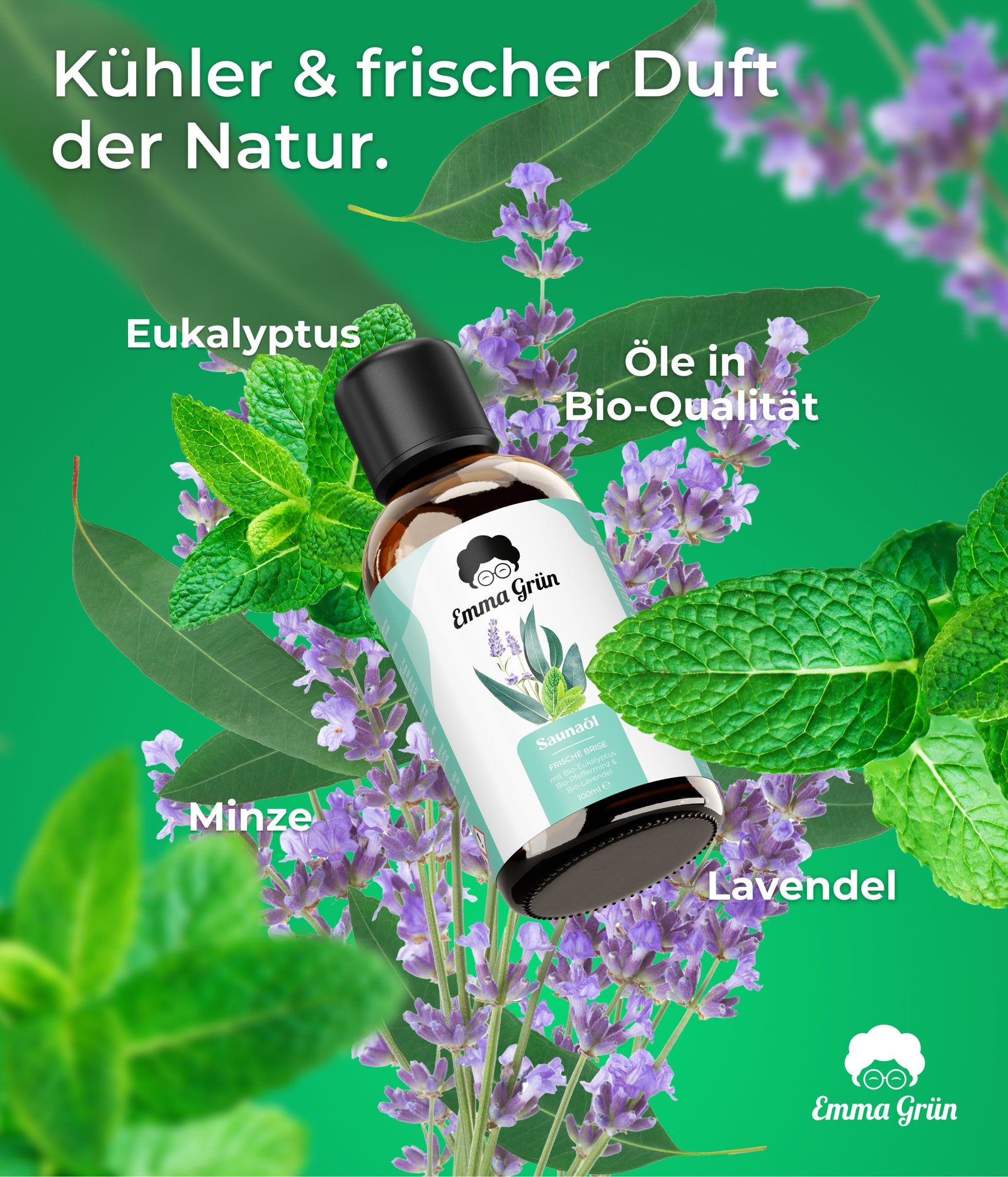 Emma Grün® Bio Saunaöl Frische Brise mit Eukalyptus, Pfefferminz & Lavendel
