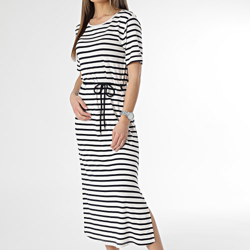 Robe Femme A Rayures Regular Stripe Midi 7837 Blanc Bleu Marine