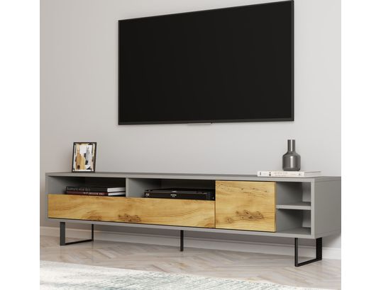 CONCEPT1 - Meuble TV Luga gris chene 180 x 29,8 x h44,7 cm