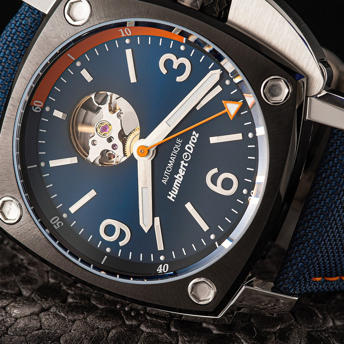 Montre HUMBERT-DROZ hd1 homme automatique, bracelet tissu bleu fonce