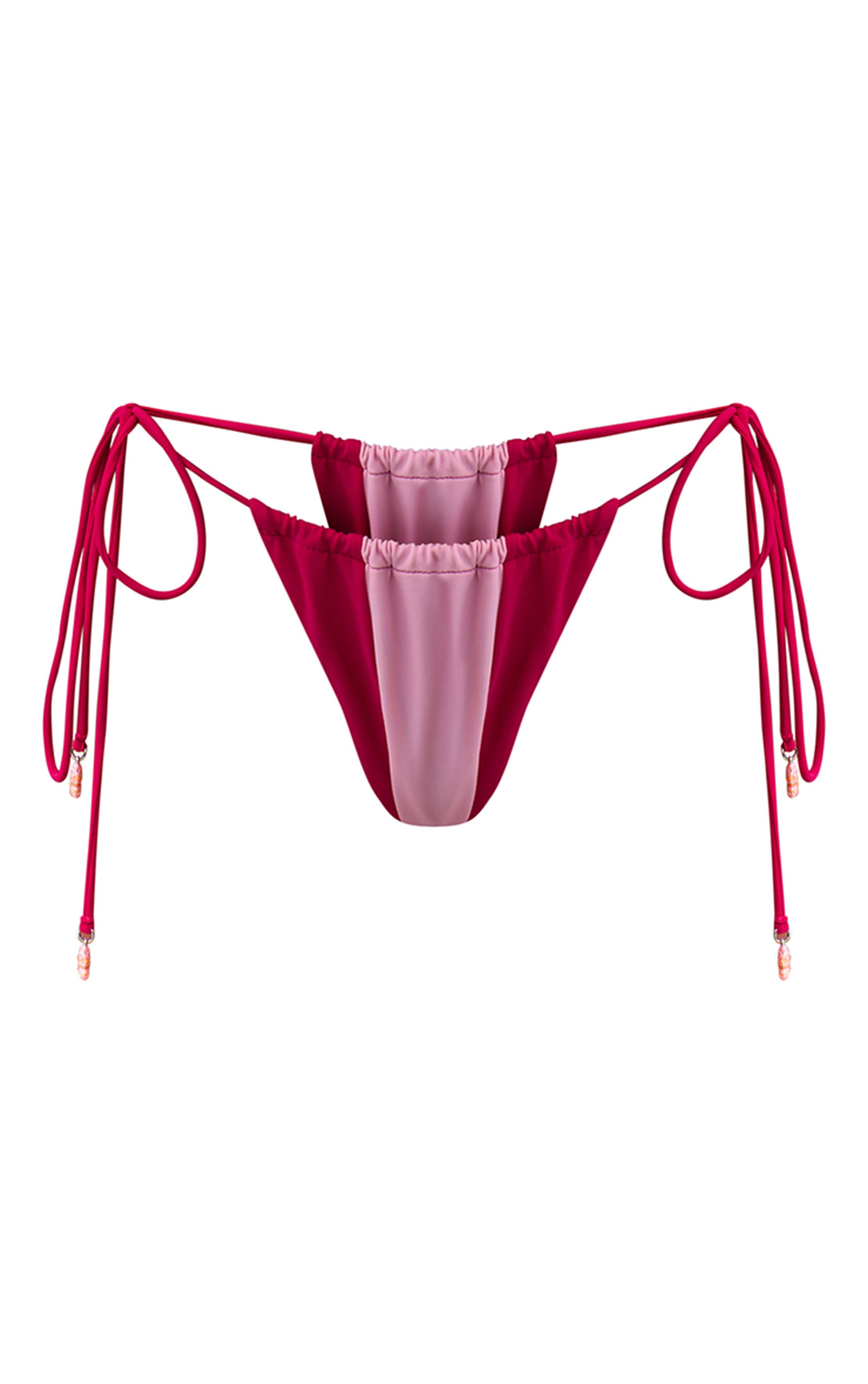Fuchsia Bas De Bikini À Liens Latéraux Froncés Contrastés