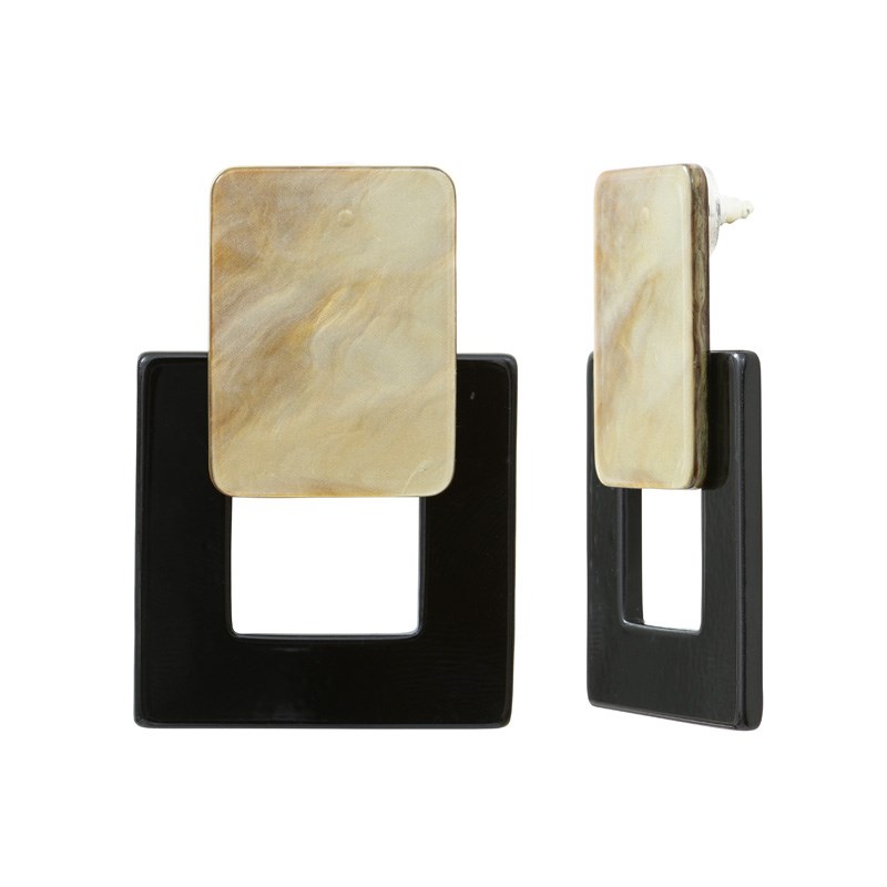 Boucles d'oreilles pendantes bicolores noires et beiges