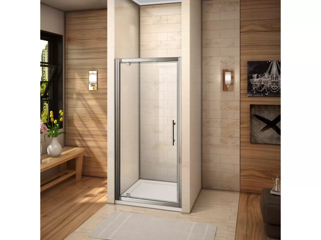 Porte de douche 80x185cm en 6mm verre securit transparent, porte de douche pivotante à pince tournée, installation en niche