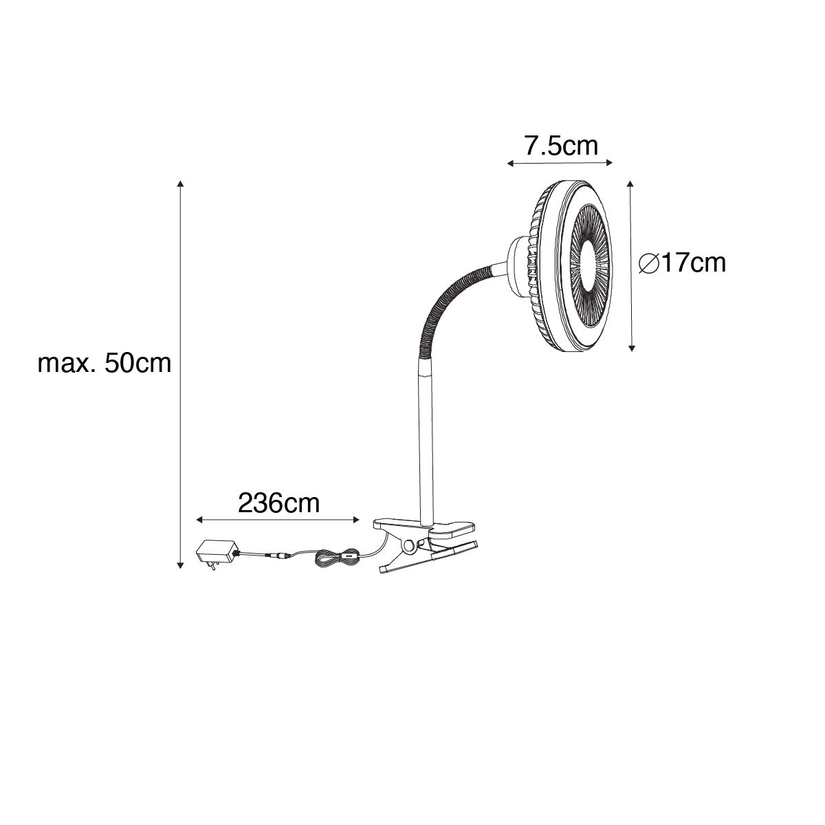 Bureauventilator zwart incl. LED 2700K - Dores