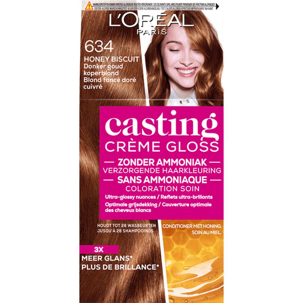 L'Oréal Casting Crème Gloss Semi-Permanente Haarkleuring 634 Honey Biscuit - Donker Goud Koperblond