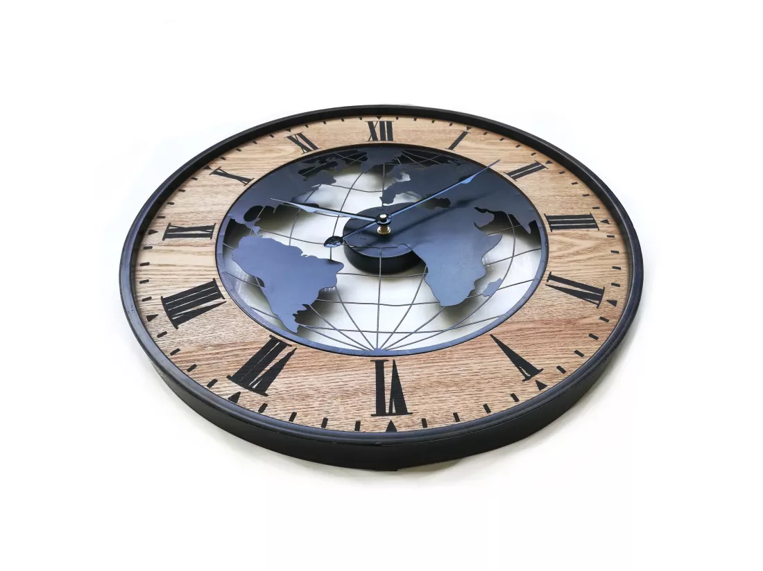 Horloge Murale Ronde Rétro Marron Noir Mdf Analogique 50x50x4,5