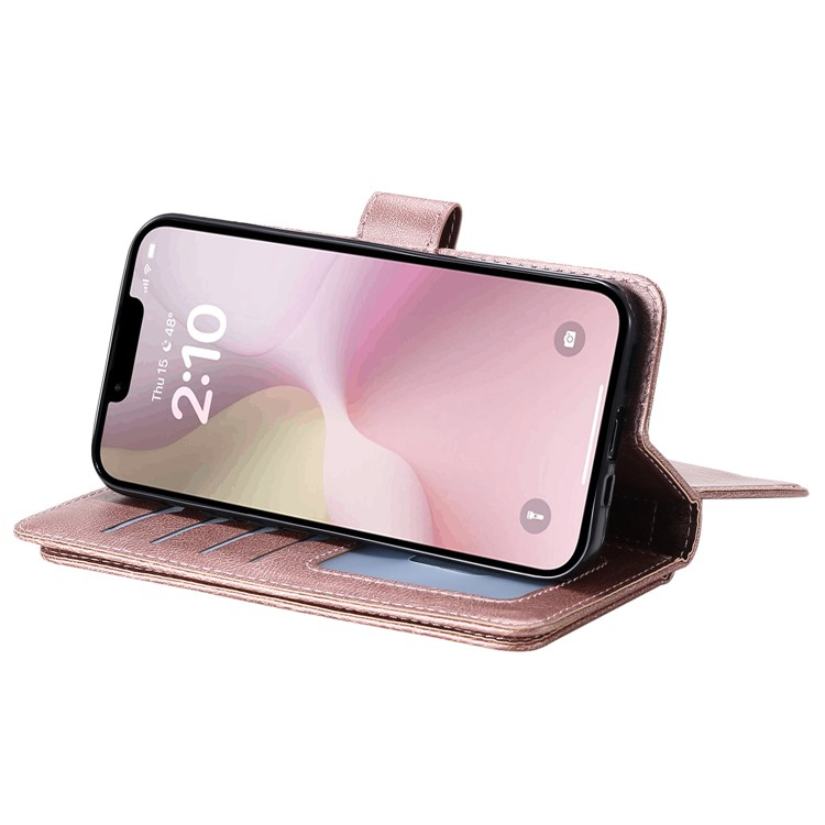iPhone 16e Leder Tasche Flip Cover Kartenfächer mit Druckknopfverschluss - Roségold