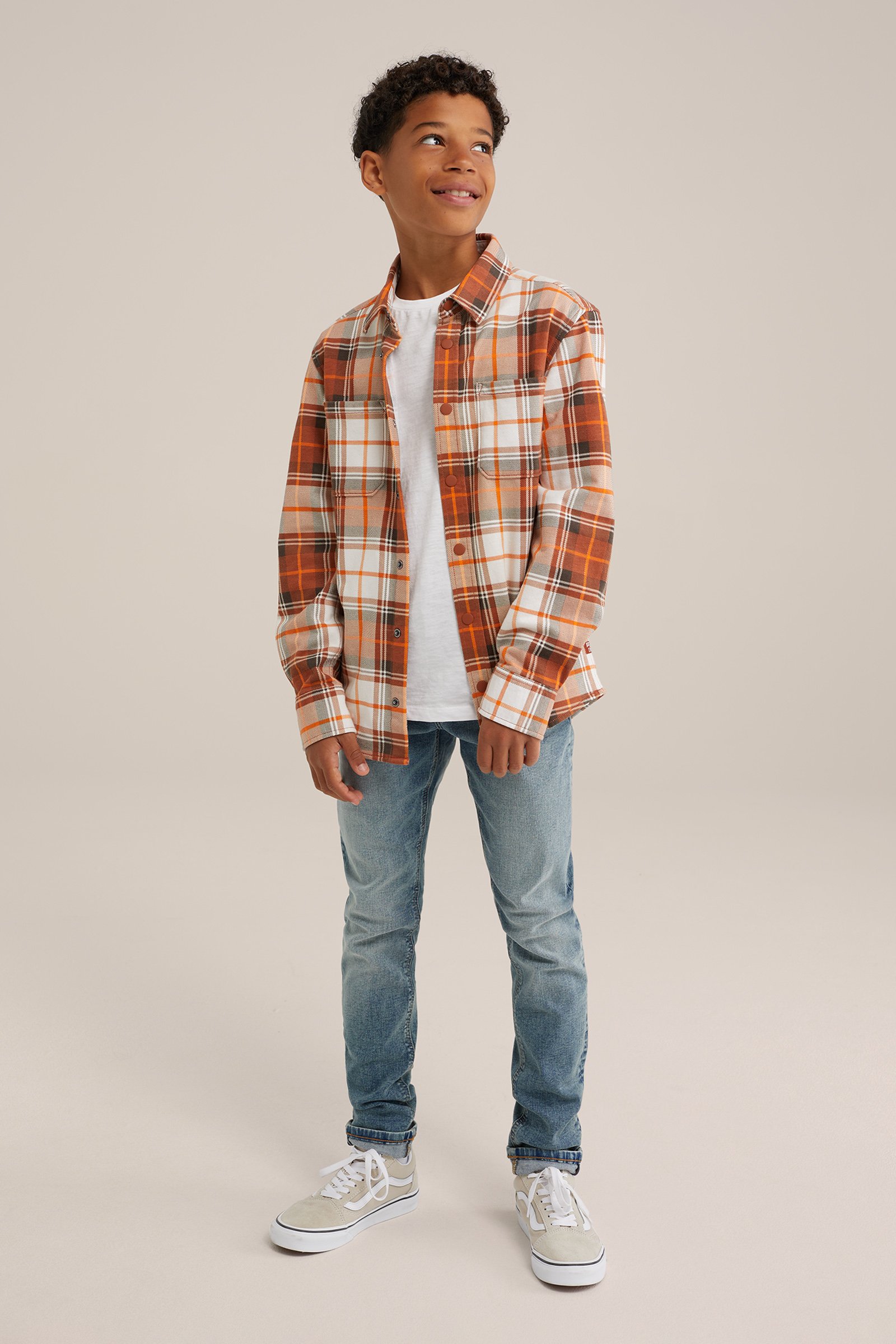 Jongens geprint katoenen overhemd met stretch Blue Ridge Oranje