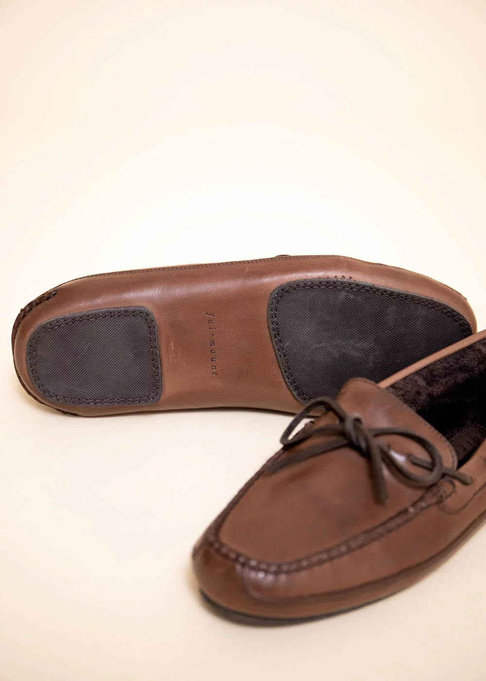 LACE SLIPPER SHEARLING CUIR MARRON