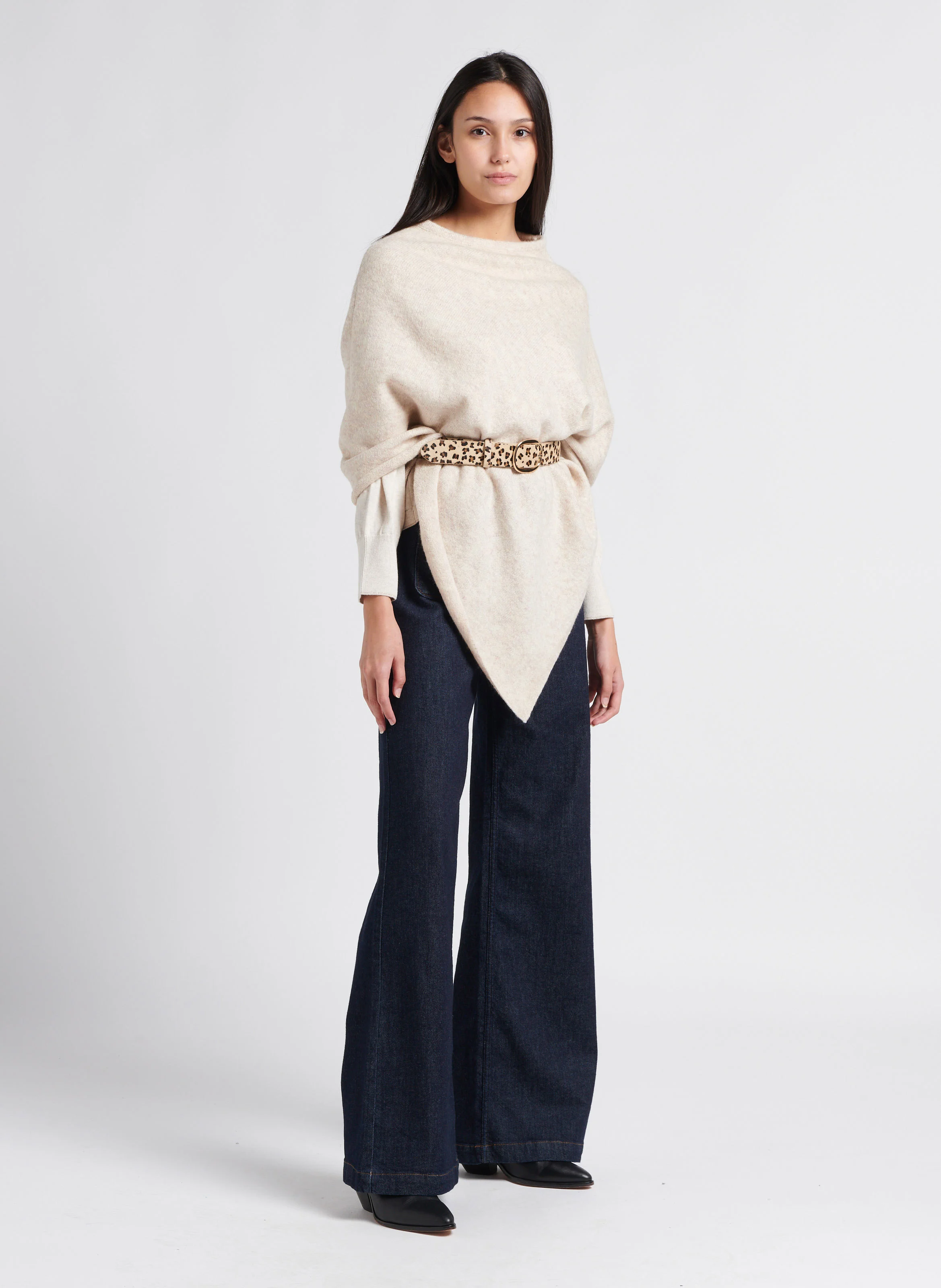 LE HAILEY - Jean large taille haute en coton stretch | Bleu