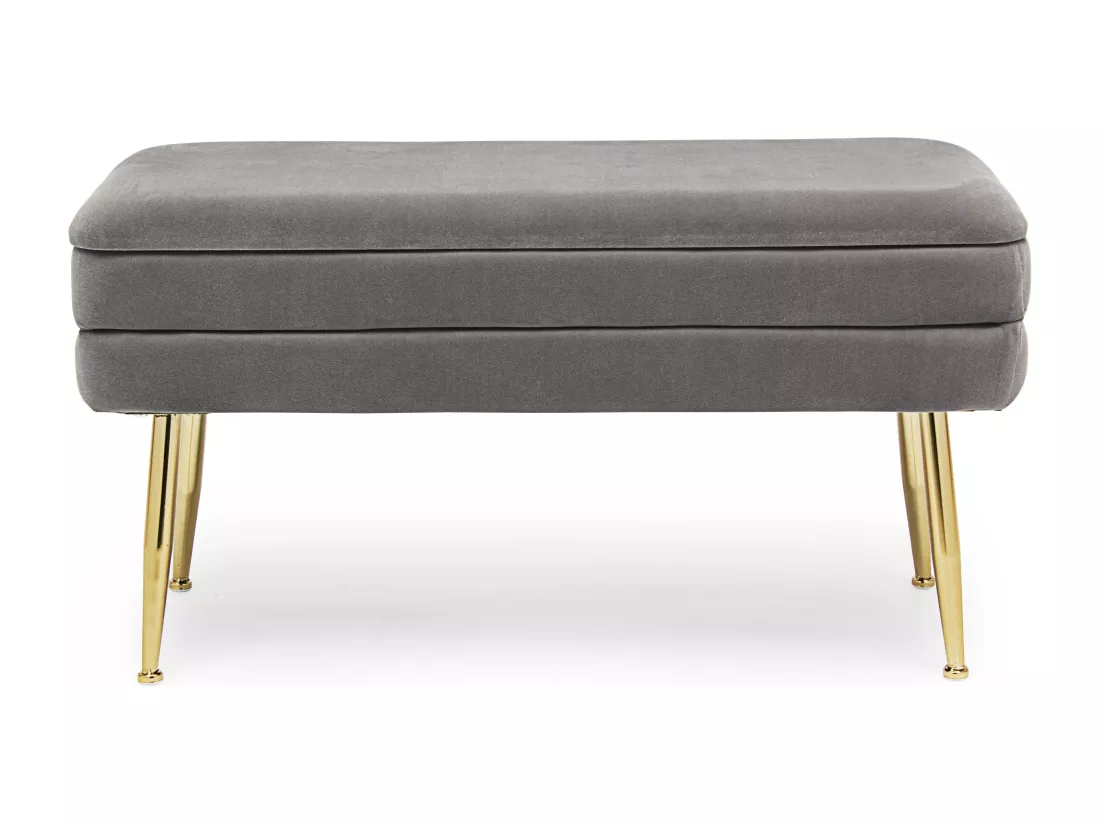 Banc coffre en velours sur pieds acier doré Pakia-Couleur Gris