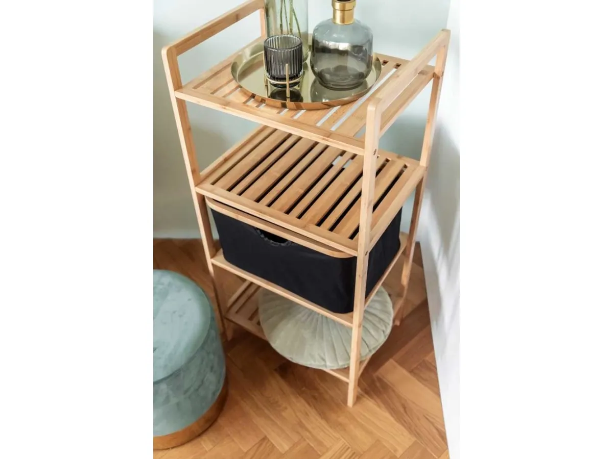 WENKO 50779100, Stativhylde, Fritstående, Bamboo, Polyester, Bamboo, Sort, Badeværelse, Soveværelse, Korridor, Veranda, Terrasse, Toilet, Garderobe, 3 hylder