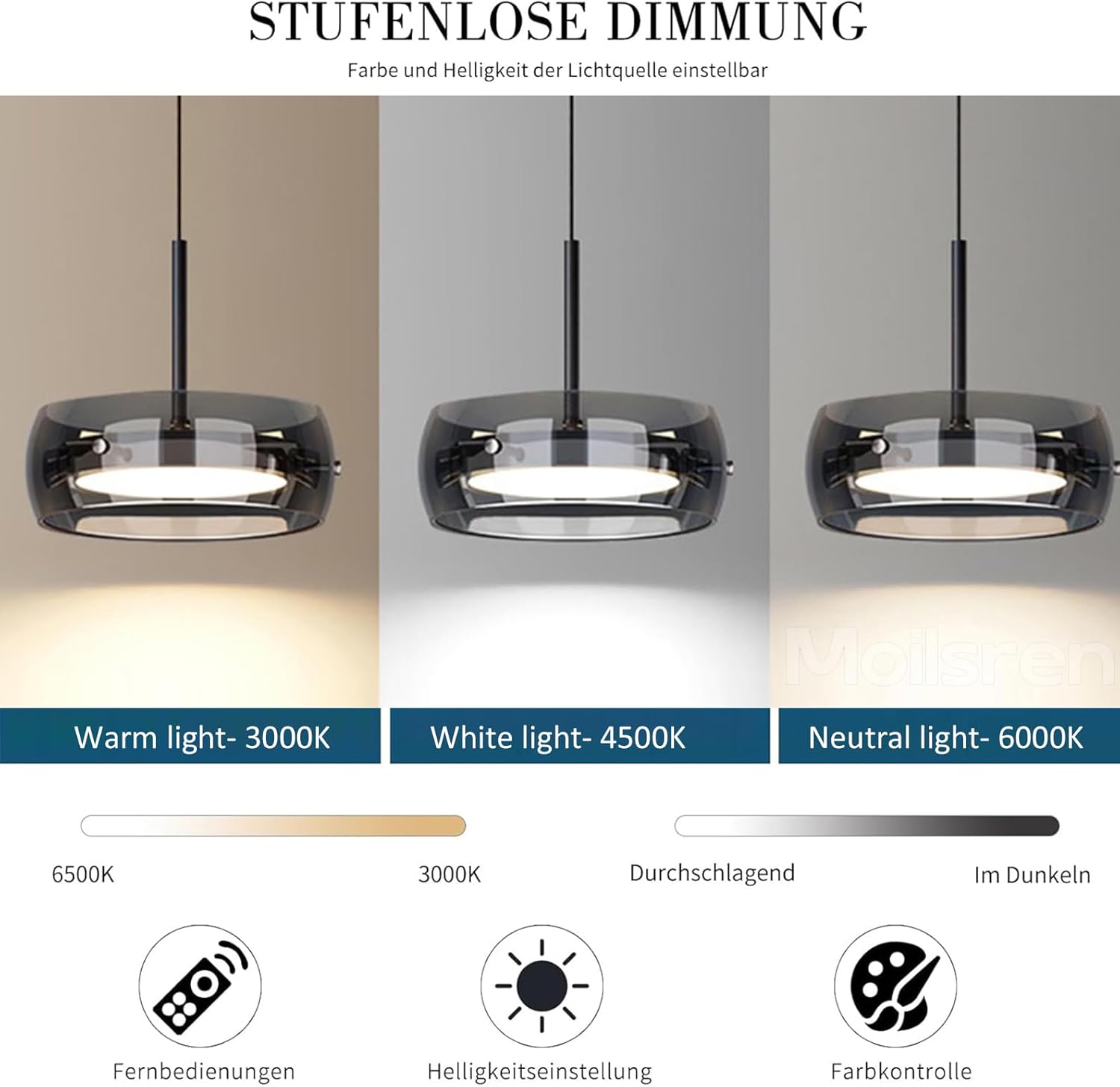 Moderne LED Pendelleuchte Kristall Glas Hängeleuchte Wohnzimmer Dimmbar Esstischlampe Hängelampe Esstisch mit Fernbedienung Pendellampe für Kücheninsel Esszimmer Wohnzimmer (4 Köpfe)