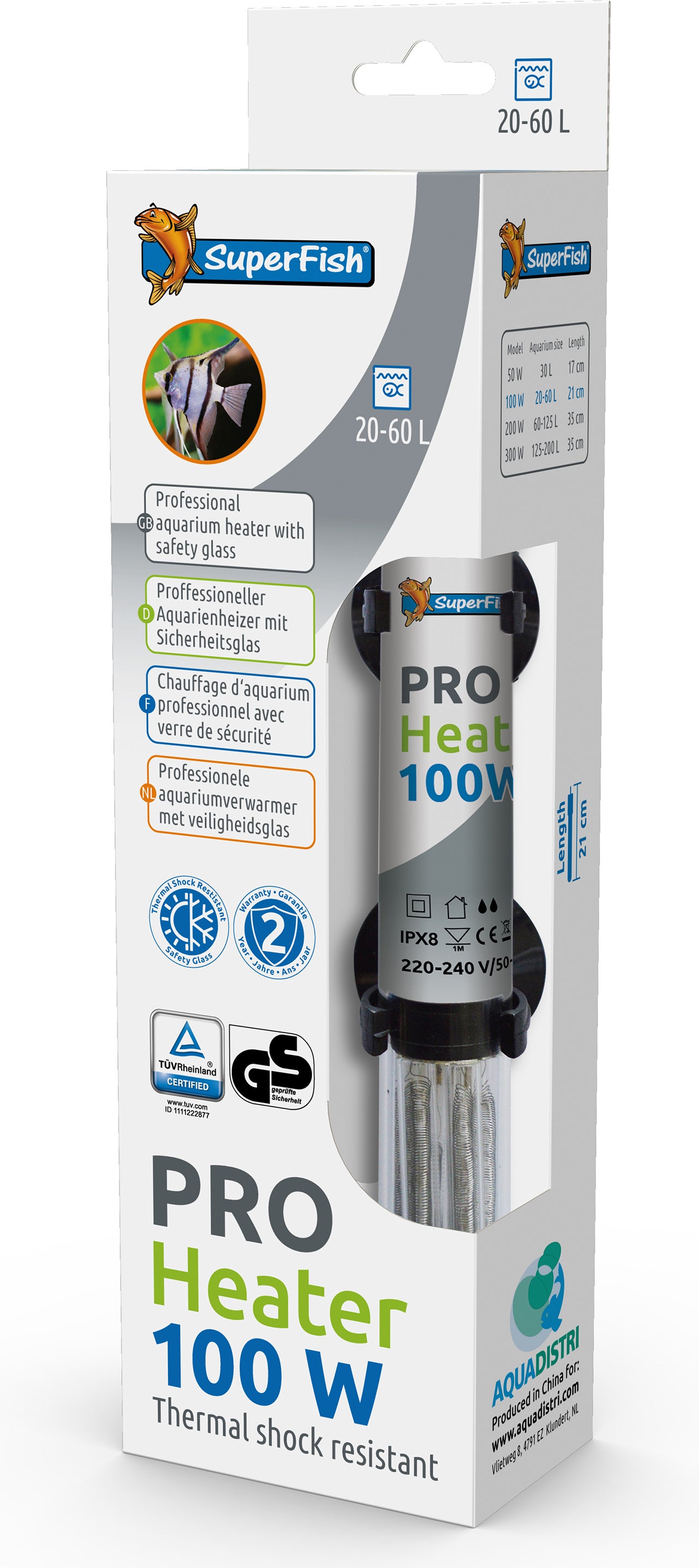 SuperFish aquarium verwarming Pro 100 W 21 cm