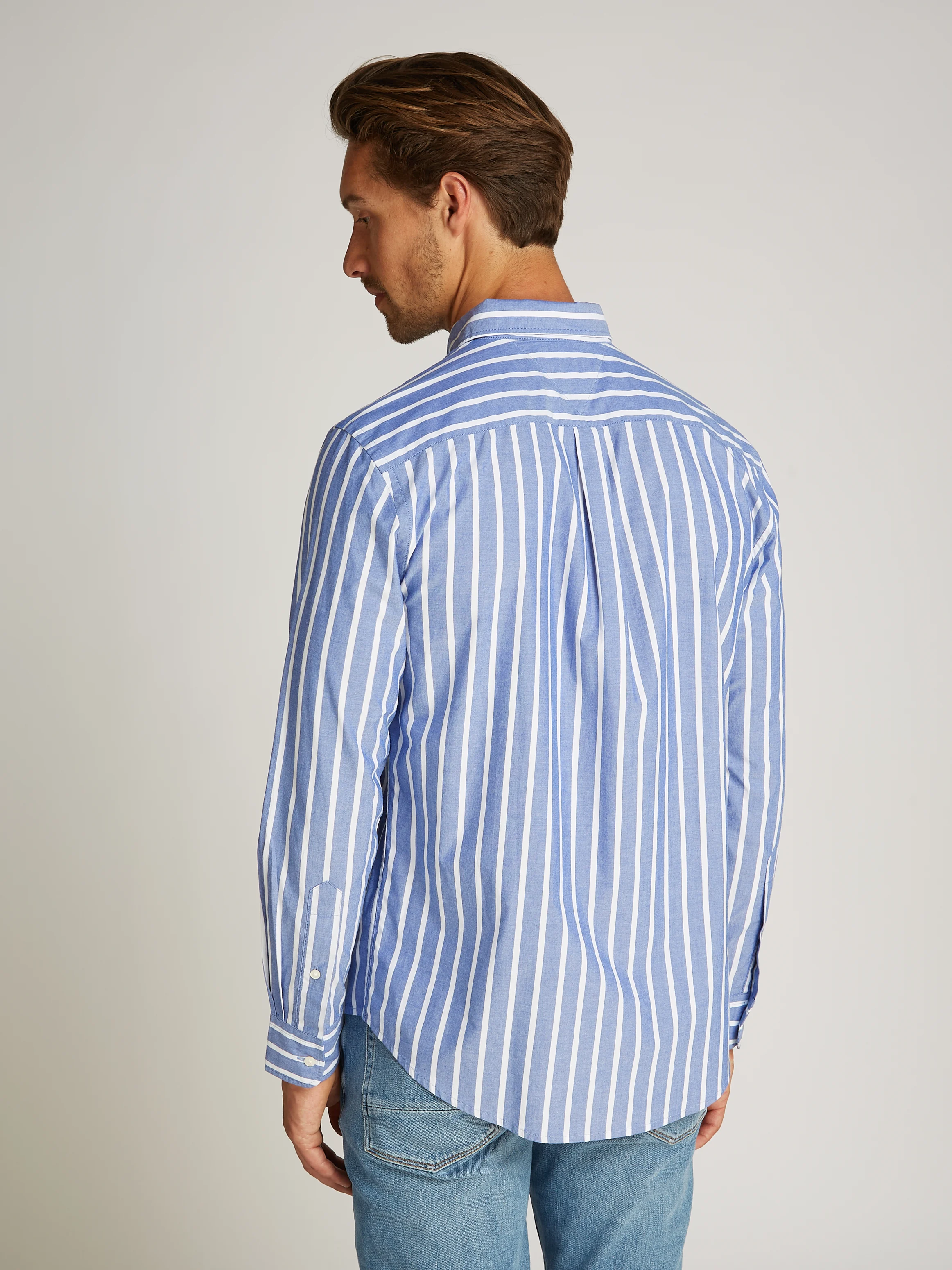 Chemise droite rayée en coton | Bleu