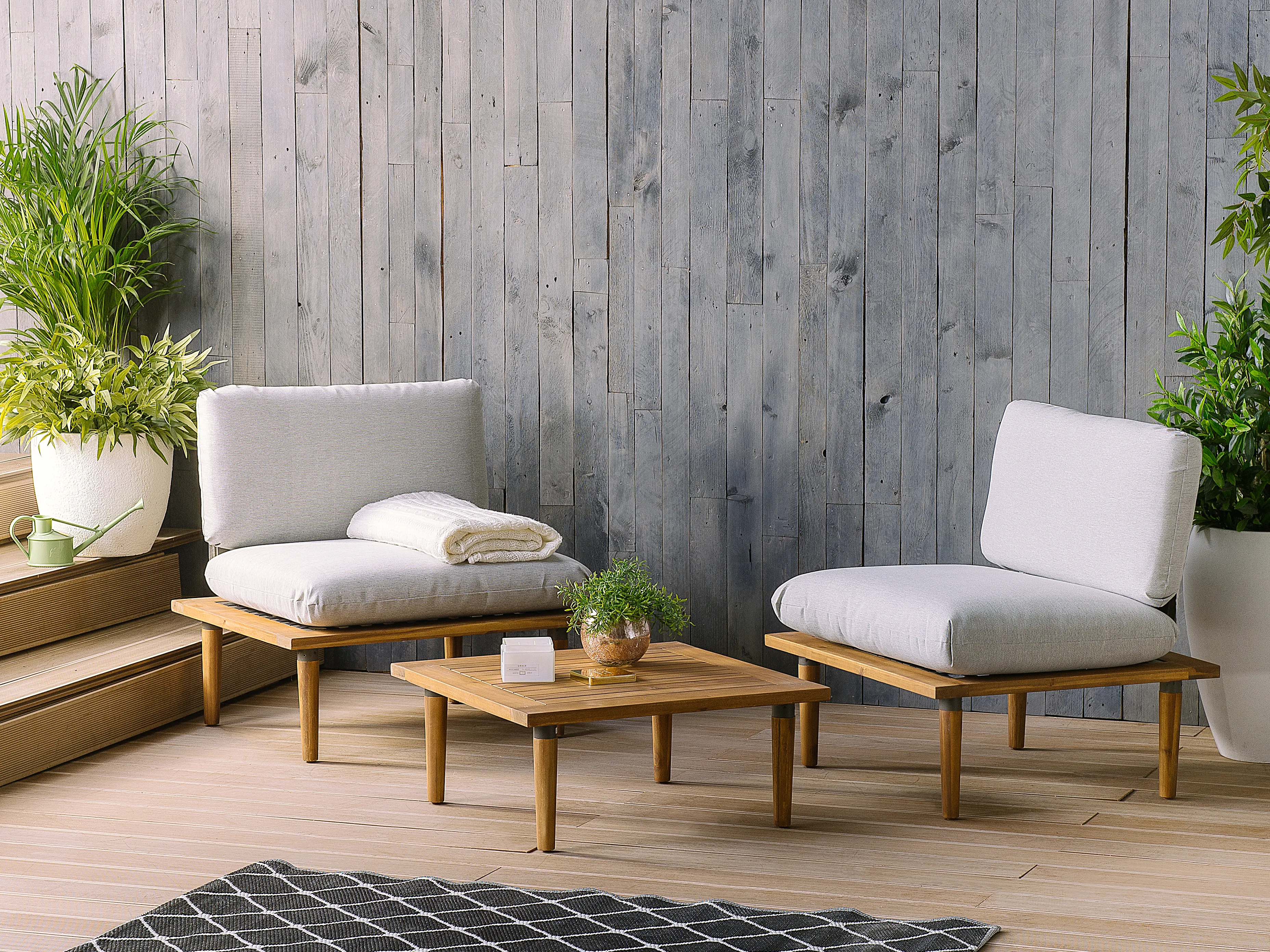 Loungeset met tafel 2-zits FRASCATI modulair Gecertificeerd acaciahout Lichtgrijs