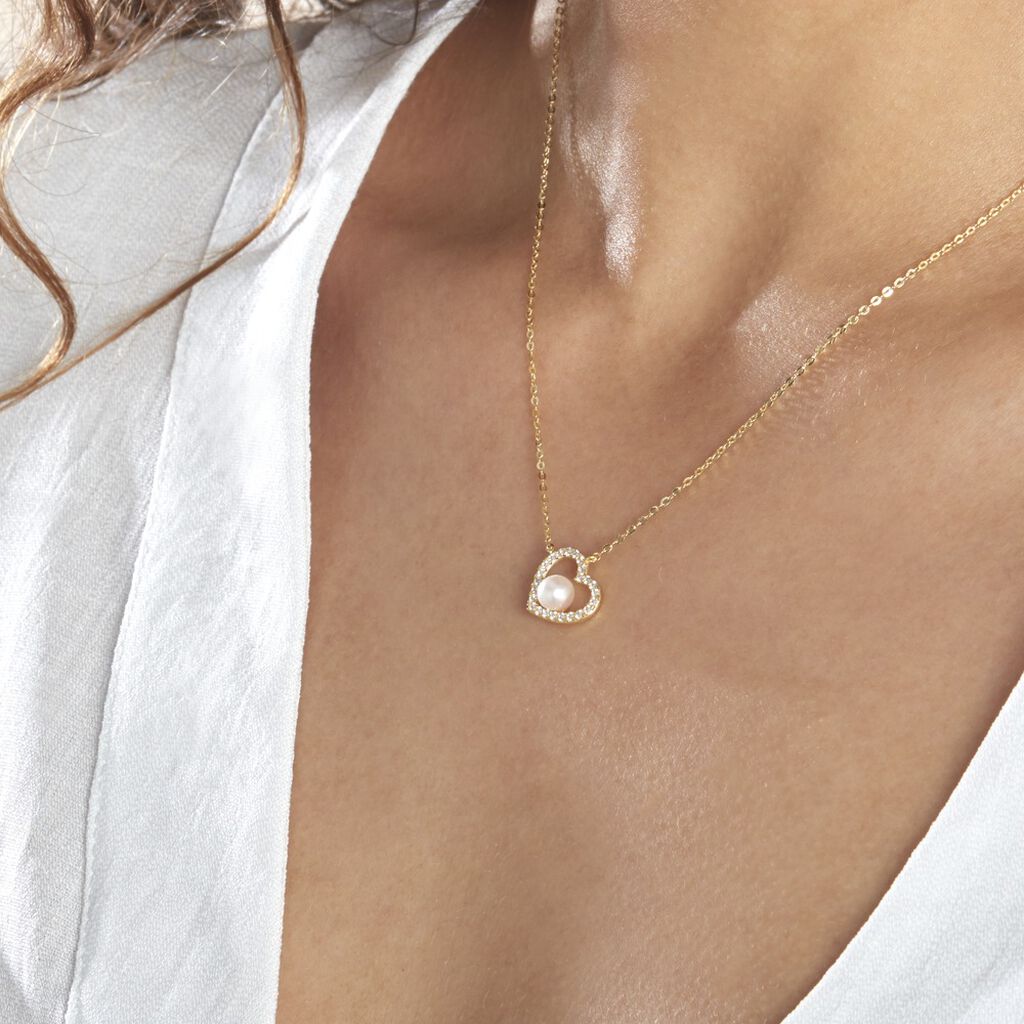 Collier Or Jaune Cagiris Oxydes Et Perle De Culture