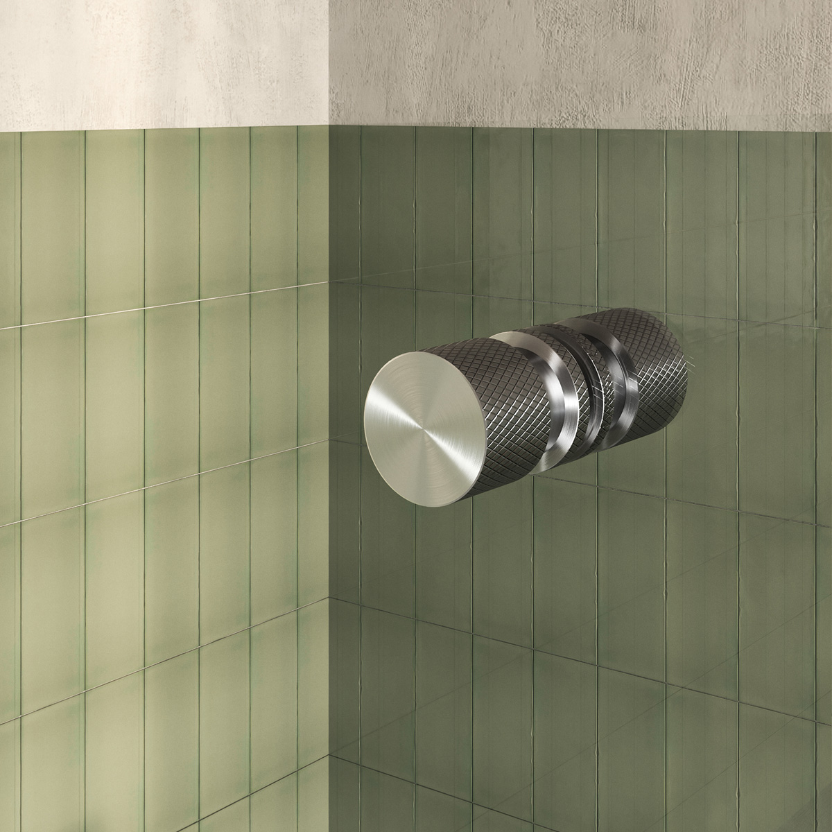 Brauer Void Carving profielloze nisdeur 140cm met draaideur 70cm aan muur RVS geborsteld PVD
