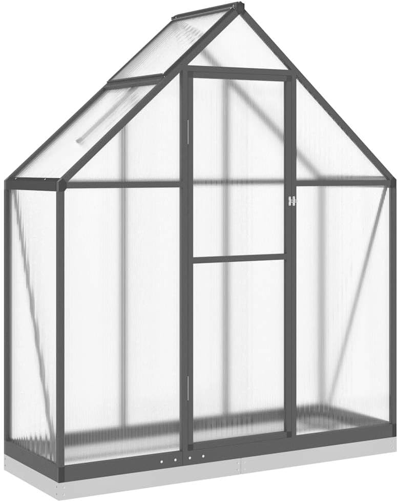vidaXL Gewächshaus mit Fundamentrahmen, Pflanzenhaus mit Dachrinnensystem Flügeltür, Treibhaus für Pflanzen, Frühbeet, Anthrazit Aluminimum