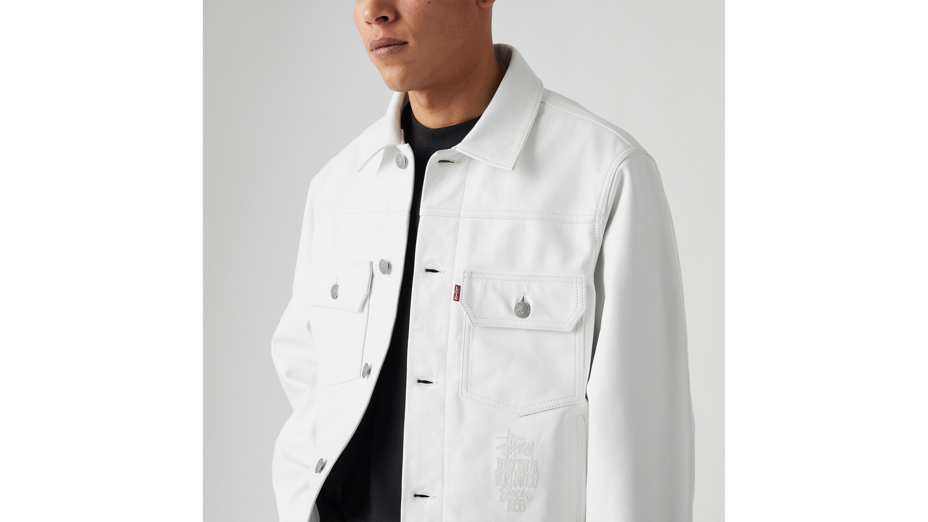 Veste Trucker cuir Stüssy & Levi's® - Tofu - Blanc