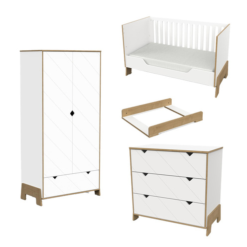 Chambre Trio Lit 70x120 + Commode + plan à langer + armoire ALBIZIA - CBA Meubles