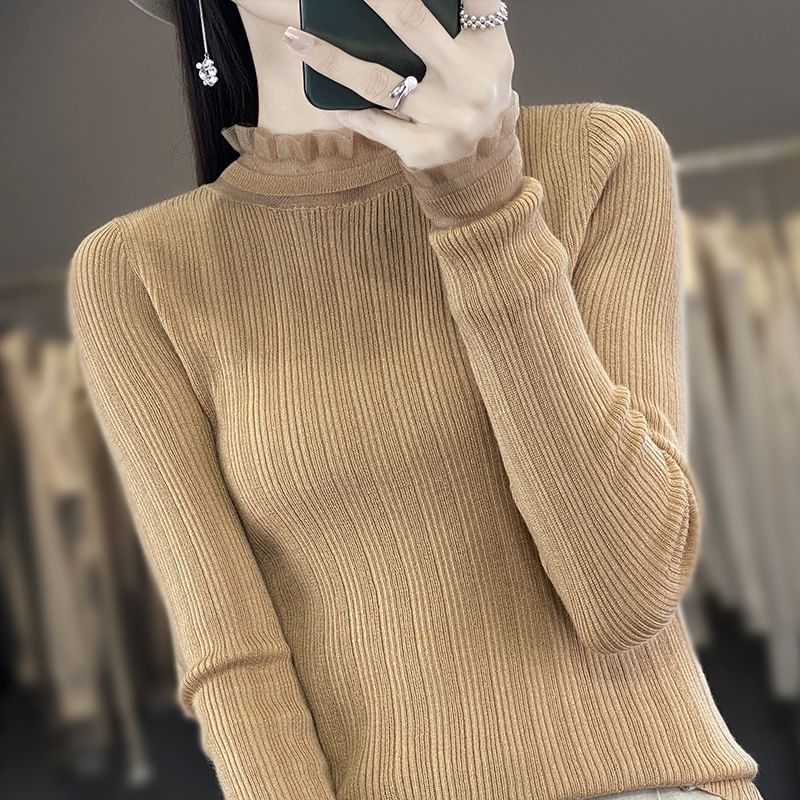 Weelop - Gebreide top met lange mouwen en een mockneck, effen kant