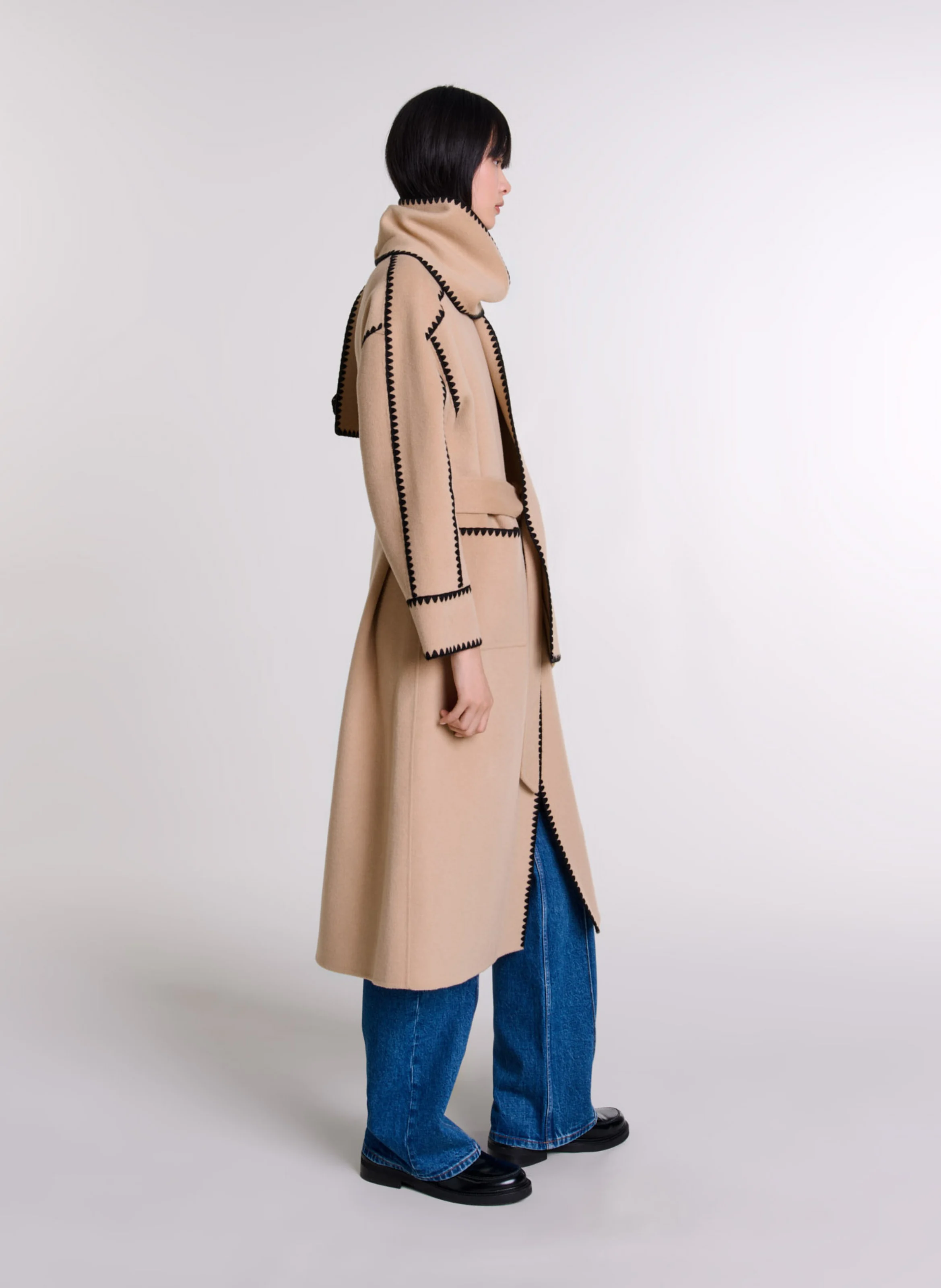 Manteau col tailleur en laine mélangée | Marron