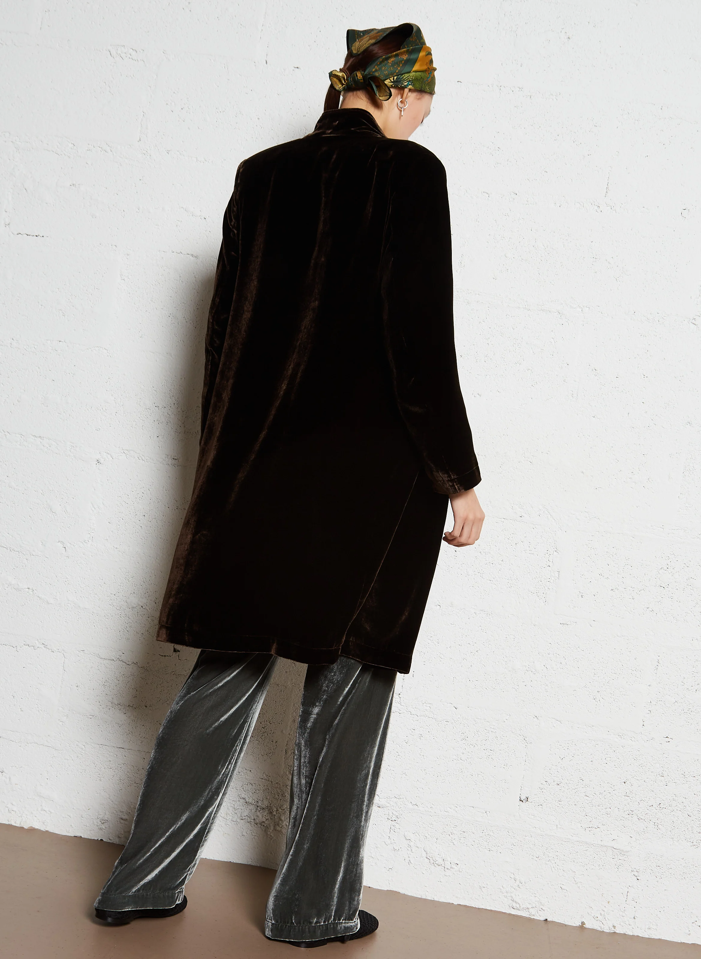 MELO - Manteau long en velours | Marron