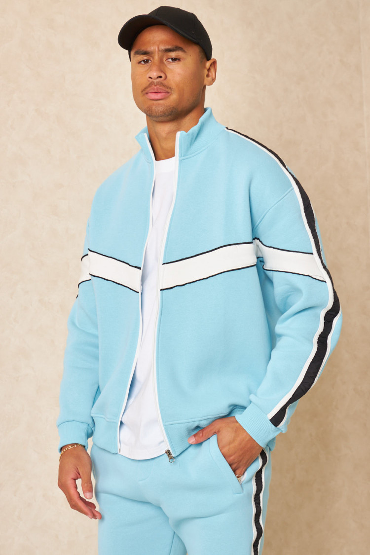 Ensemble 2 pièces veste + jogging à rayures bleu clair