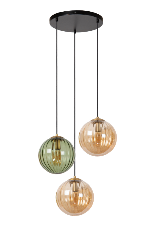 Lucide Monsaraz 3 cluster hanglamp rond groen/amber