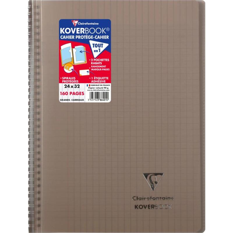 Cahier reliure intégrale enveloppante Koverbook 24x32cm 160 pages grands carreaux couverture polypropylène transparent - Assortis