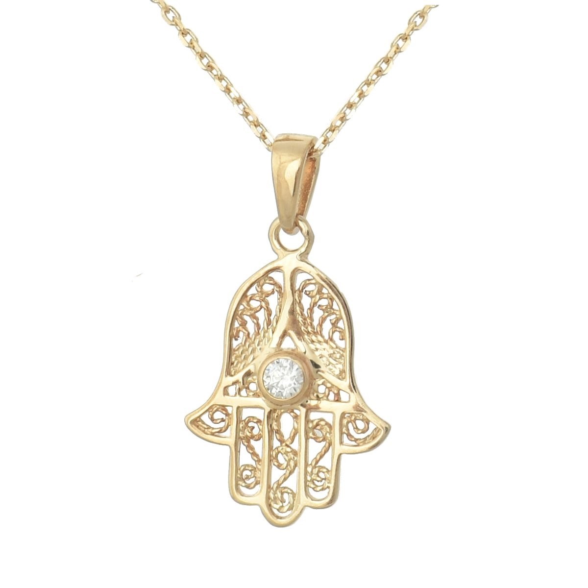Collier main de Fatma oxyde de zirconium Plaqué OR 750 3 microns
