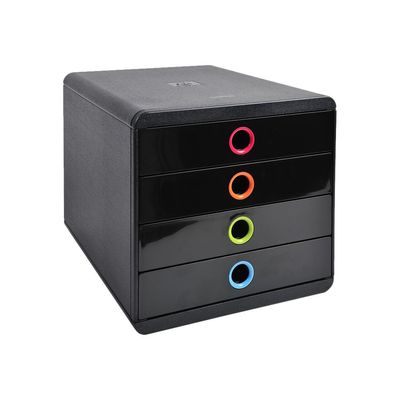 Exacompta PopBox - Module de classement 4 tiroirs - noir/arlequin