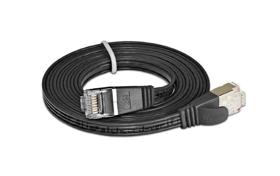 Slimpatchkabel RJ-45 - RJ-45, Cat 6, STP, 7.5 m, SchwarzGeschirmtes Twisted-Pair-Kabel (STP) mit Klinkenschutz