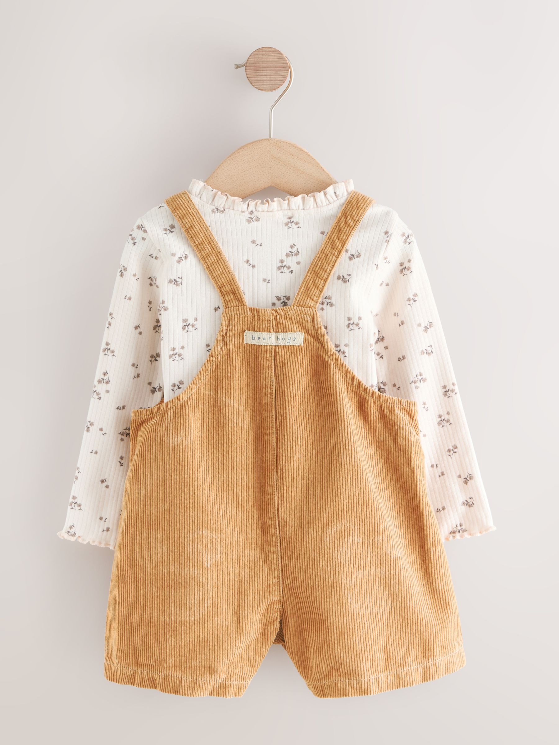 Lichtbruin - Corduroy set met tuinbroek en berenprint (3mnd -7jr)