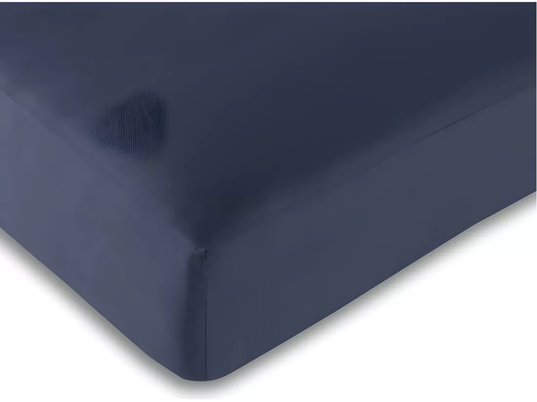Drap Housse Bleu Marine 180 X 200 Cm / 100% Coton / 57 Fils/cm² 