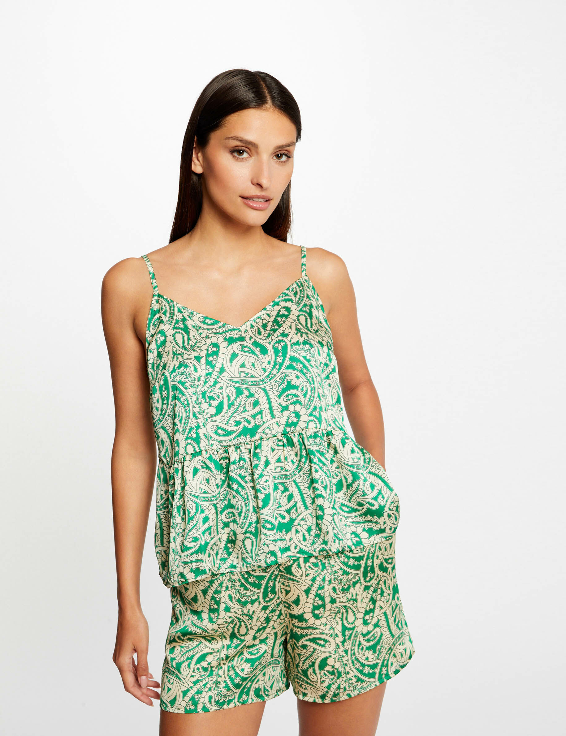 Short droit satin imprimé cachemire multico femme - multico