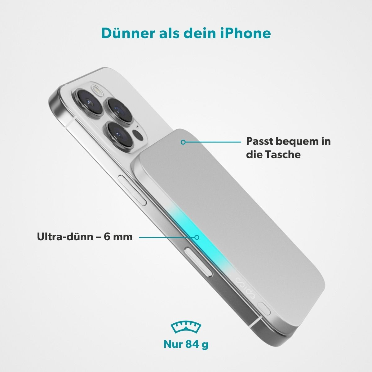 (7.5W) 3000mAh Alu Mag  EM31 Powerbank USB C Ladegerät Slim MagSafe UltraPack Qi2 Wireless Charger PD (‭9915112100084‬) - Silver