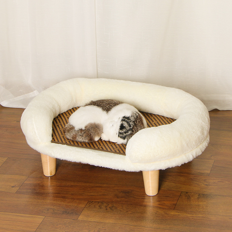 (60x40x21cm) Erhöhtes Haustier Bett Hundesofa Kuscheliges Katzen Hochbett - Weiss