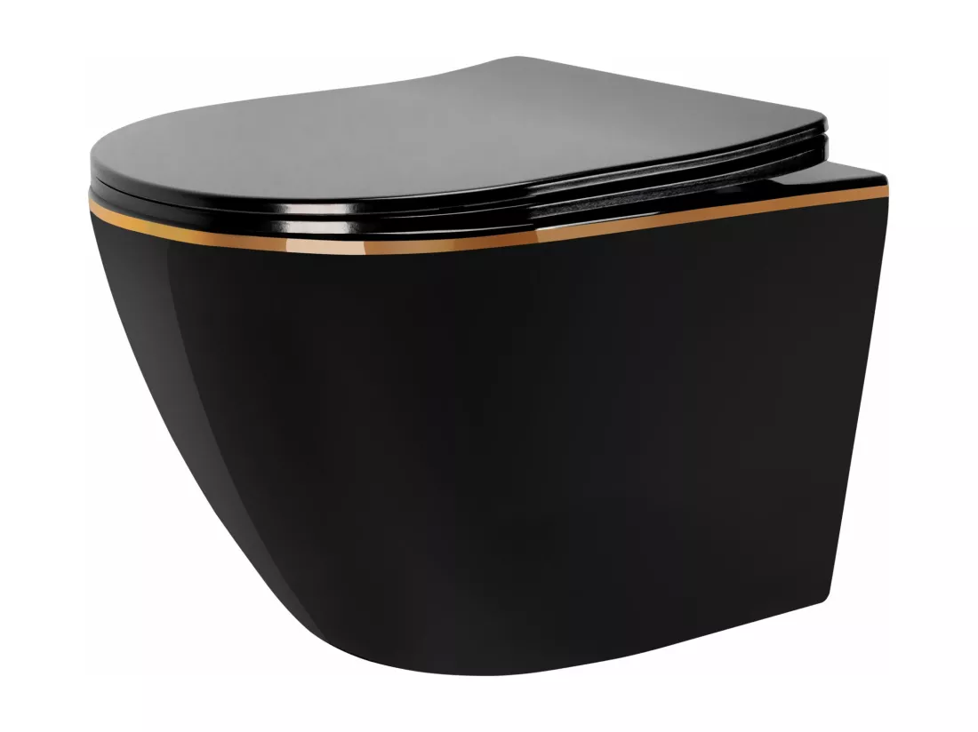 Cuvette Wc Suspendue Rea Carlo Mini Rimles Dur/Flat/Zm Czarno-Gold
