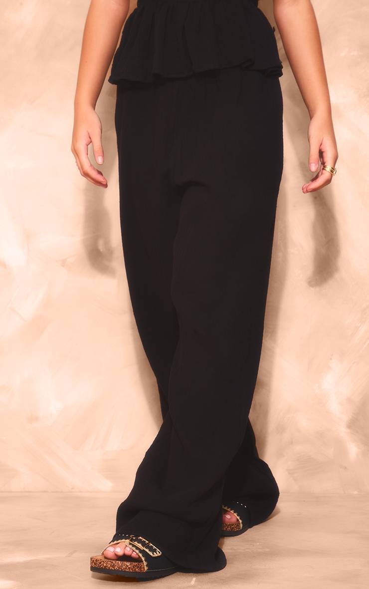 Noir Pantalon Large Taille Basse En Gaze De Coton