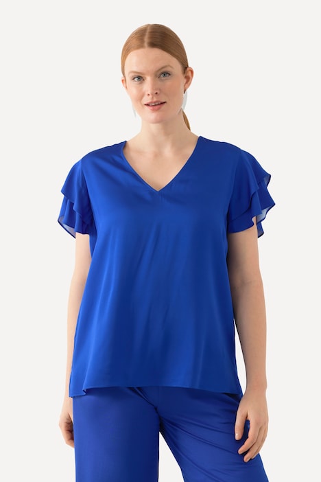 Blusenshirt, V-Ausschnitt, doppelte Cup-Ärmel