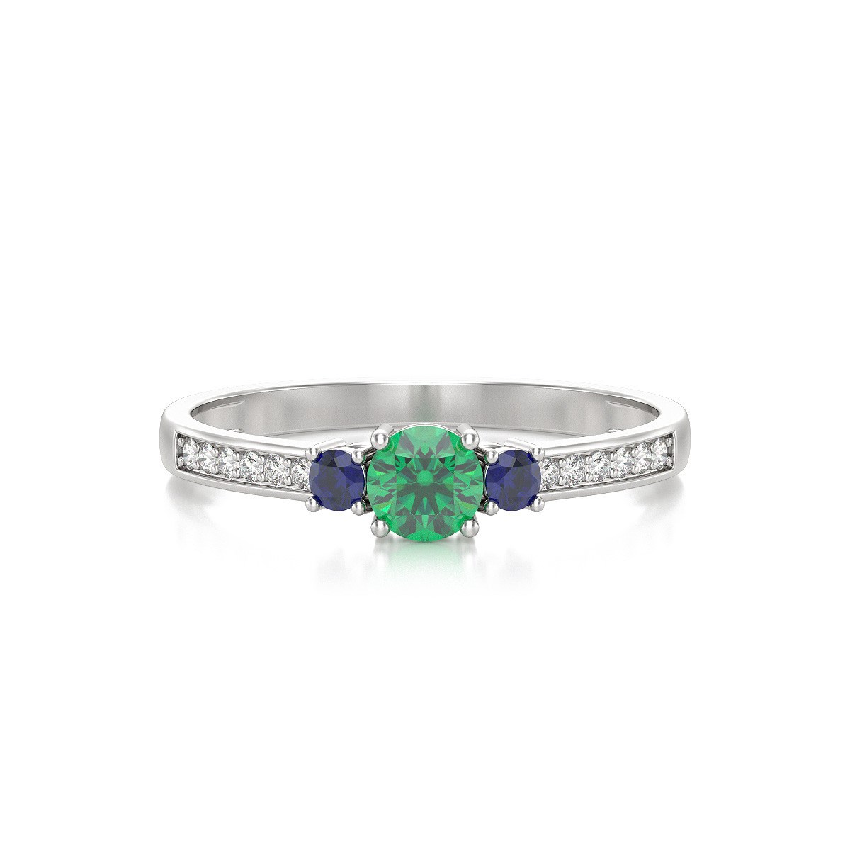 Bague ADEN Or 585 Blanc Emeraude Saphir et diamants 1.65grs